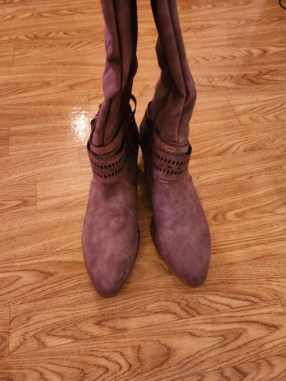 Women’s Purple Faux Suede Western Boots with Buckle Accent 11 - Picture 3 of 5